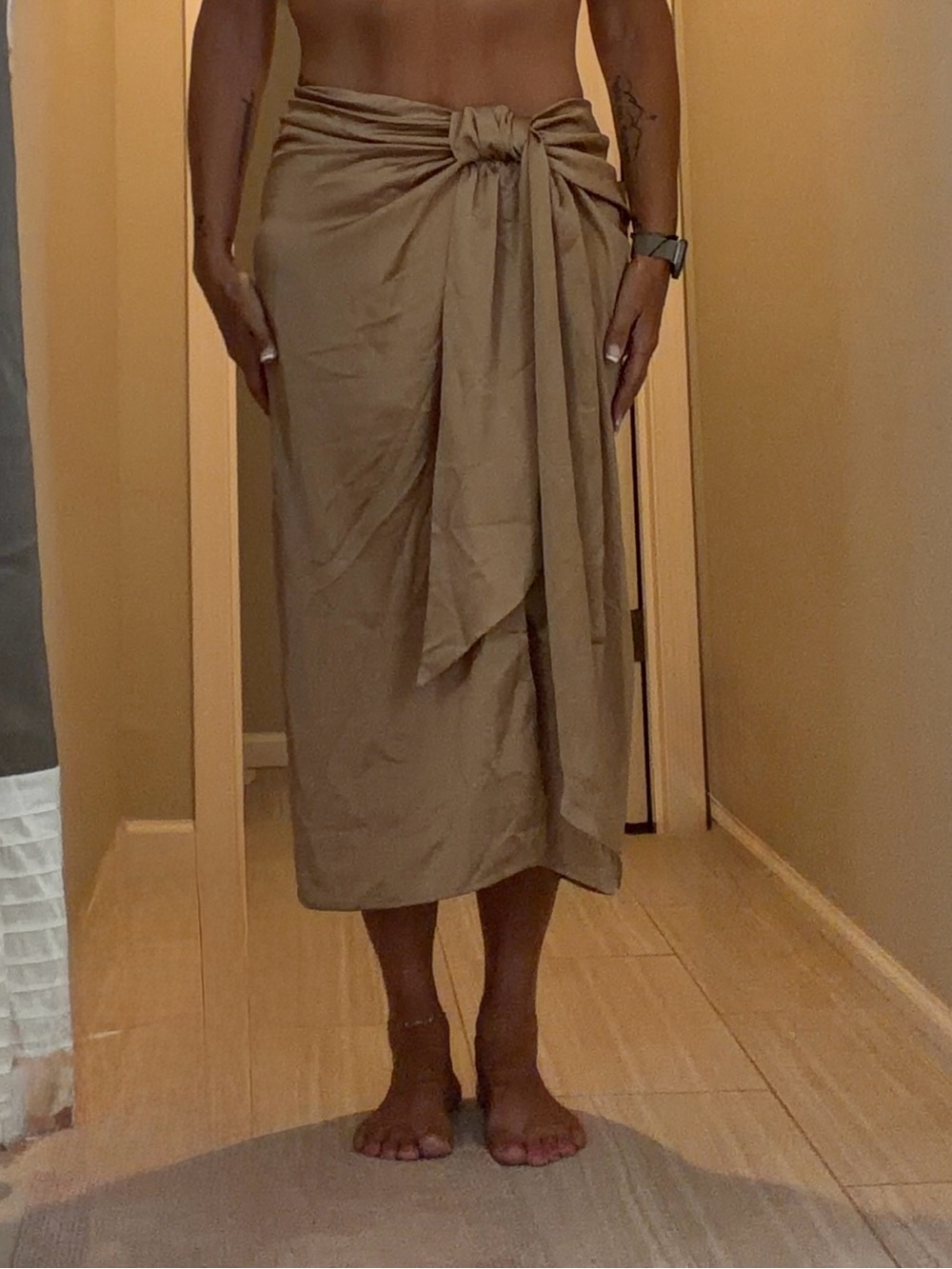 Cider Taupe Tie-Waist Midi Wrap Skirt